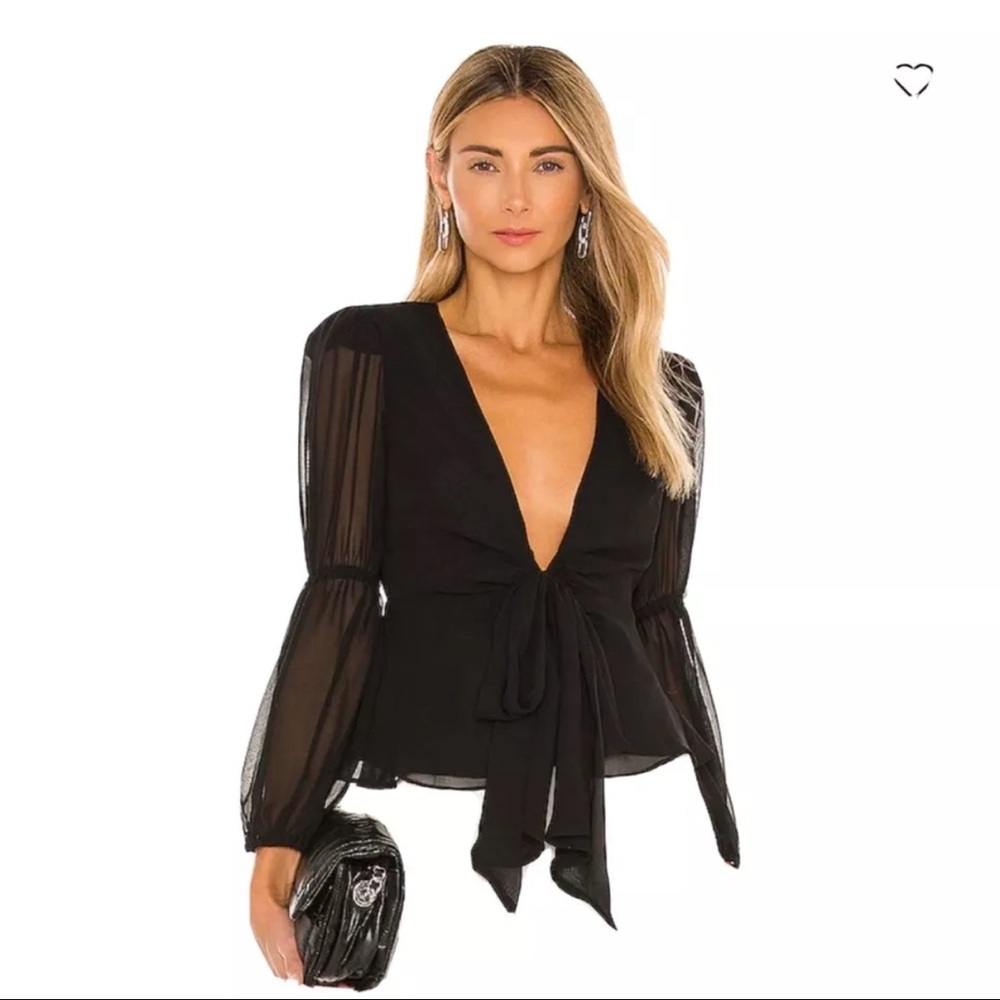 DEEP V CHIFFON TIE FRONT BLOUSE
